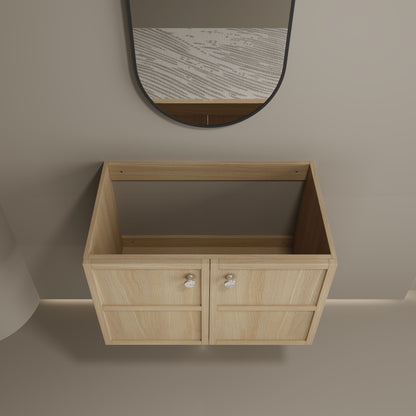 Modern 30" Wall Mounted Bathroom Vanity With Soft Closing Doors, Excluding Sink - Oak