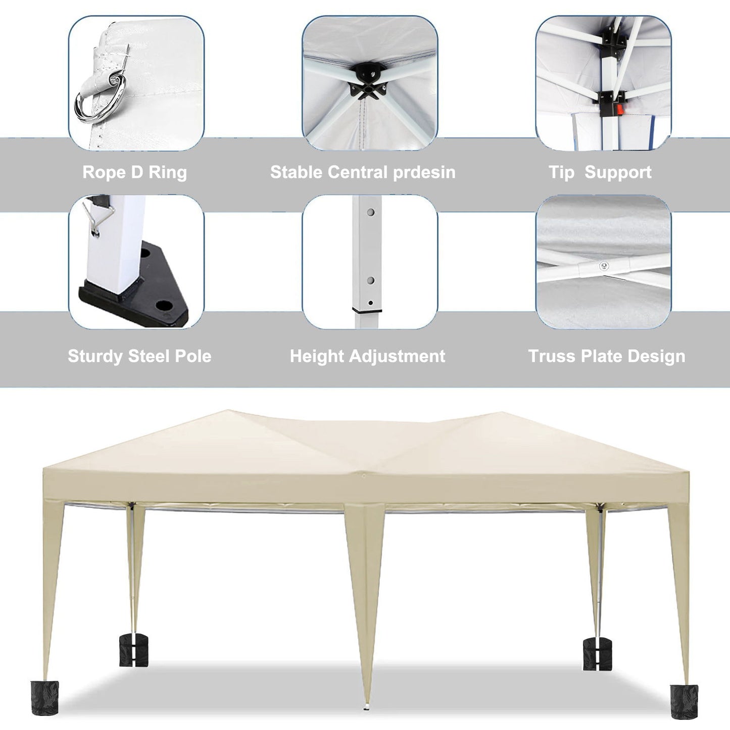 10'X20' Folding Canopy With 6 Removable Sidewalls Outdoor Event Shelter UPF 50+ Gazebo Portable Tents For Parties Beach Camping Wedding Ez Pop Up Canopy - Beige