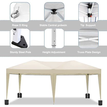 10'X20' Folding Canopy With 6 Removable Sidewalls Outdoor Event Shelter UPF 50+ Gazebo Portable Tents For Parties Beach Camping Wedding Ez Pop Up Canopy - Beige