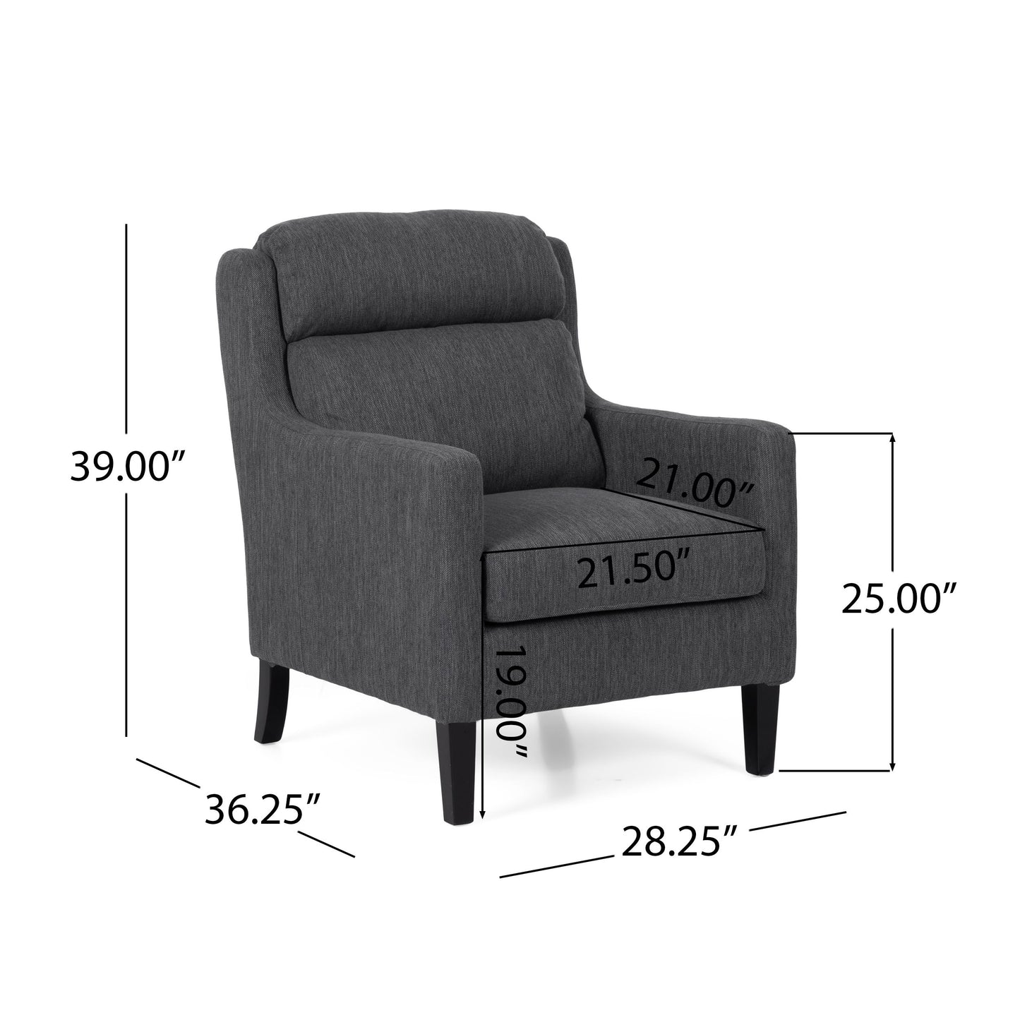 Contemporary Club Chair With Upholstered Fabric And Rubberwood Legs - Charcoal