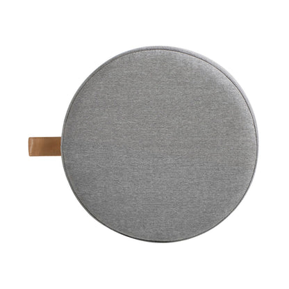 Brandy - Round Upholstered Storage Ottoman With Leather Accent - Gray