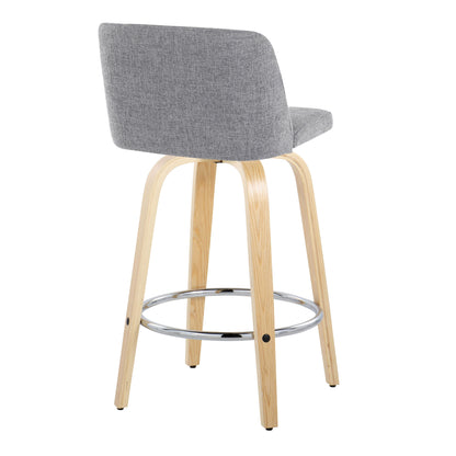 Toriano - Contemporary Fixed Height Counter Stool With Swivel And Round Footrest (Set of 2) - Natural / Gray