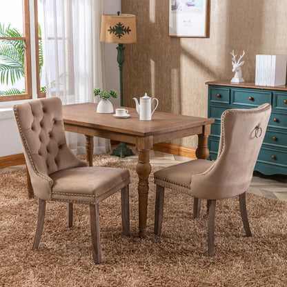 Nikki - Modern, High-End Tufted Solid Wood Contemporary Velvet Upholstered Dining Chair With Wood Legs Nailhead Trim (Set of 2) - Khaki