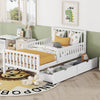 Twin Size Platform Bed With Guardrails On Both Sides And 2 Storage Drawers - White