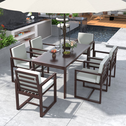Patio Dining Set Outdoor Dining Table And Chair Set With And Removable Cushions For Patio, Backyard, Garden - Dark Brown