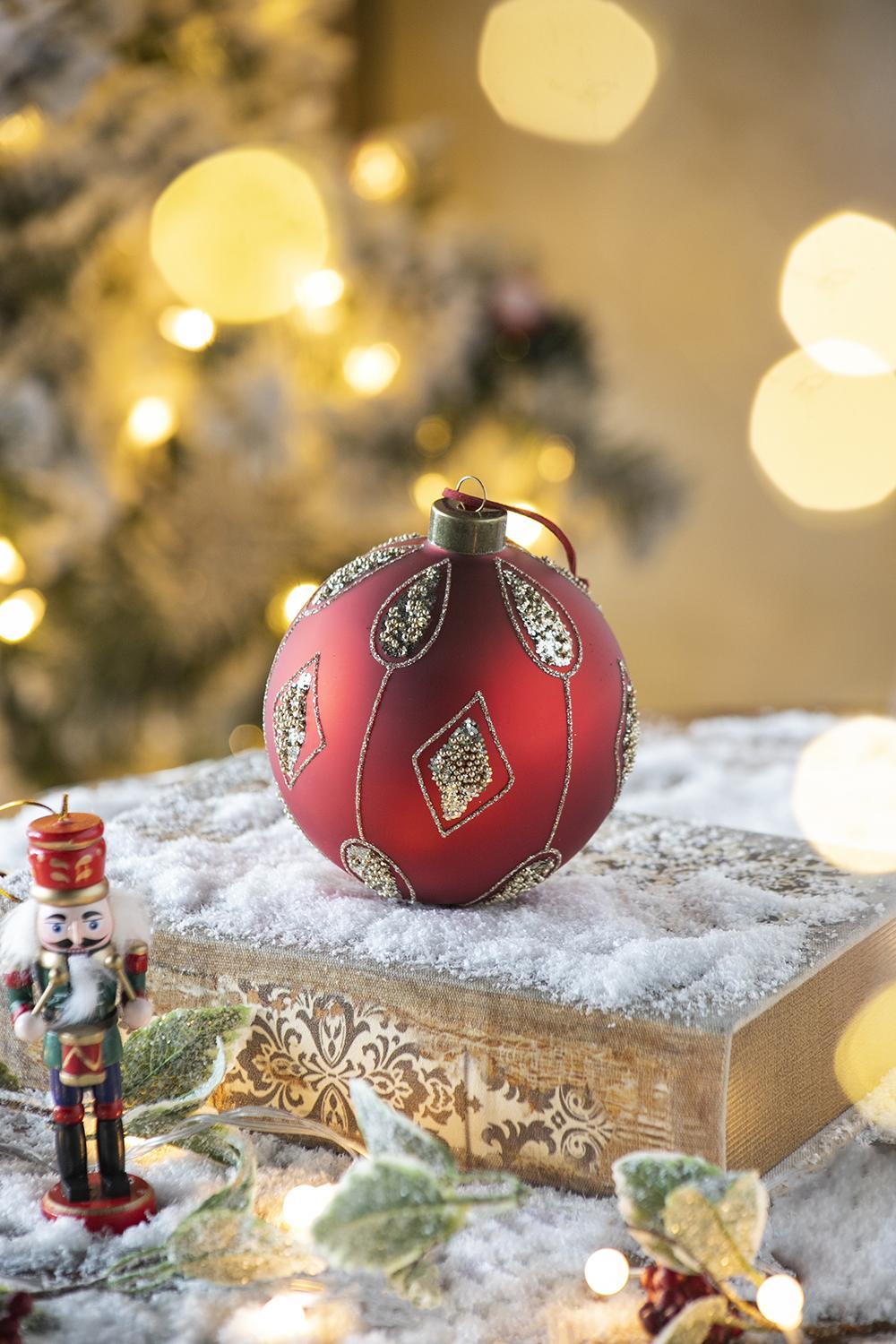 Christmas Ball Ornaments, Glass Decorative Hanging Ball Christmas Tree Ornaments For Holiday Decorations (Set of 4) - Red
