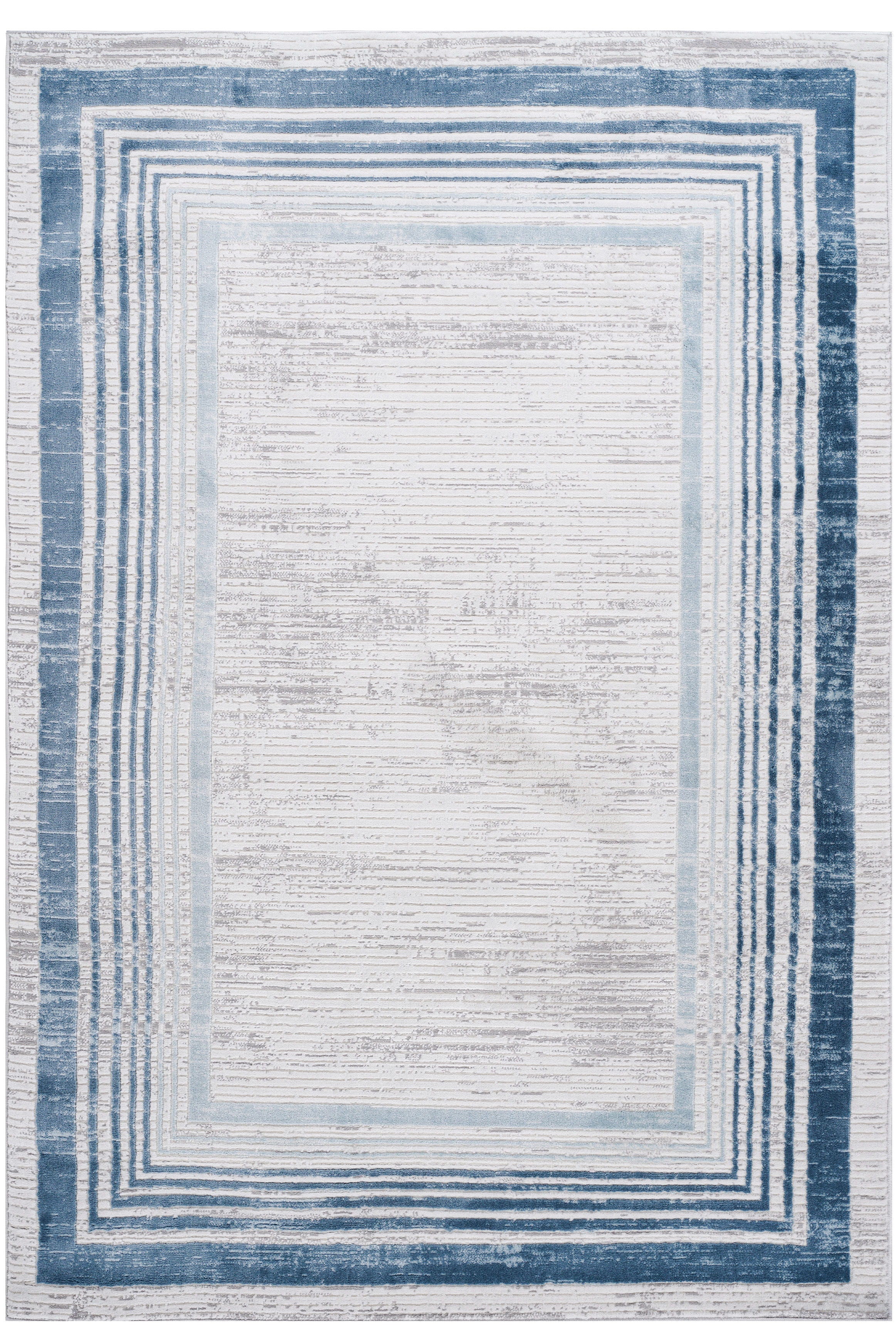 Marfi - 5' X 7' Bordered Area Rug - Blue / Ivory