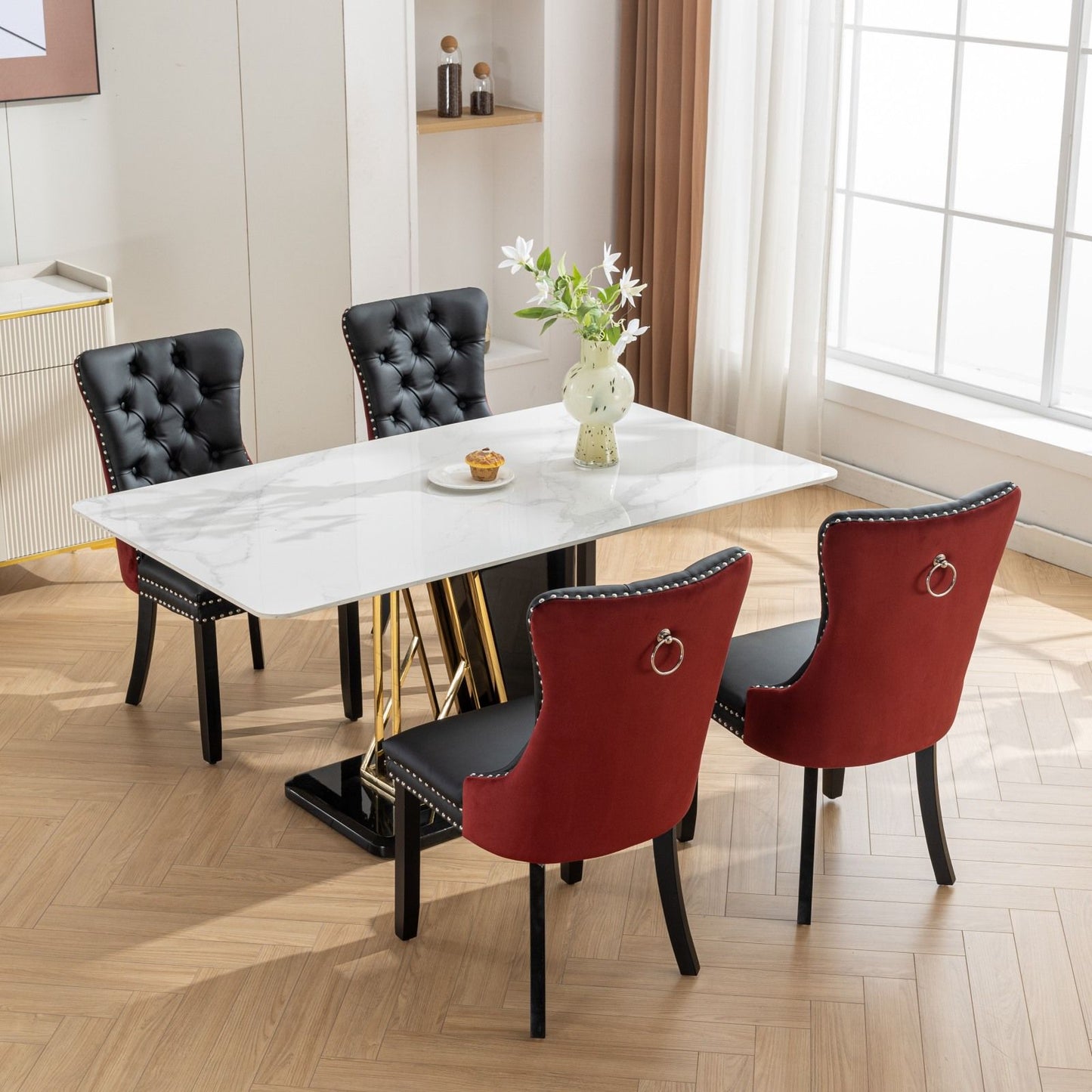 Nikki - Modern, High-End Tufted Solid Wood Contemporary And Velvet Upholstered Dining Chair With Wood Legs Nailhead Trim (Set of 2) - Black / Winered / Burgundy