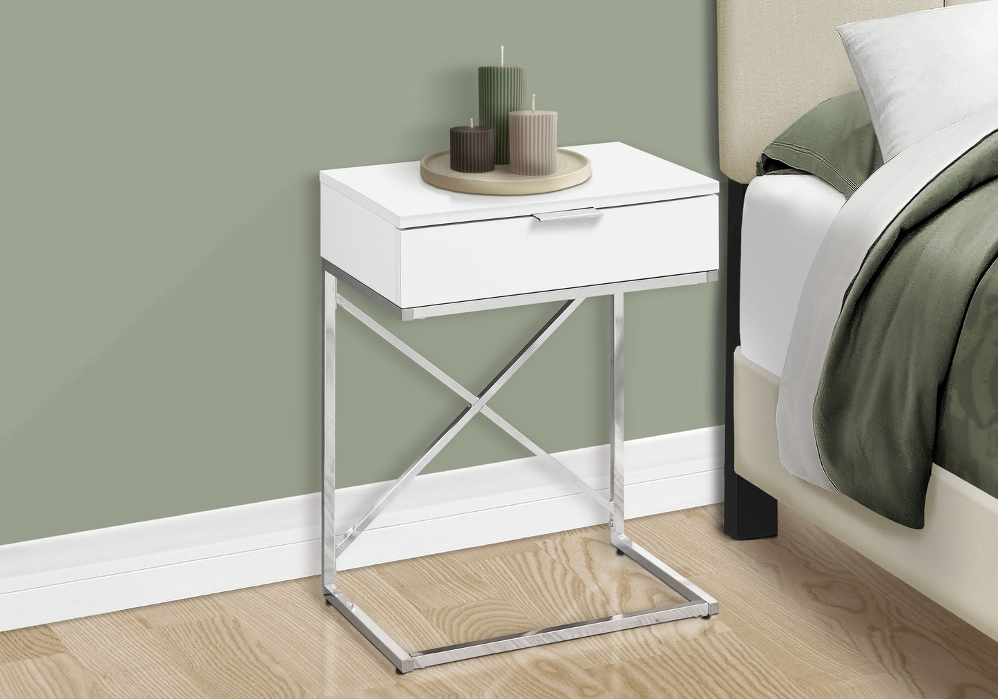 Accent Side Table, Storage Drawer, Contemporary And Modern - White