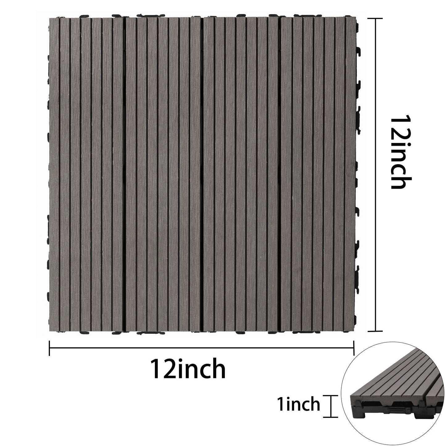 Wood Plastic Composite Deck Tiles (Set of 20), Sustainable Composite Decking Resist Rust, Water, Weather, Easy To Diy & Maintain, Ideal For Patios, Balconies, Rooftops - Light Gray