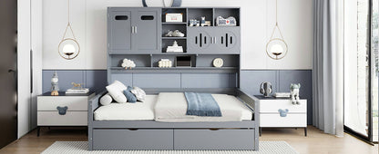 Full Size Daybed With 2 Drawers And All In One Cabinet And Shelf - Gray