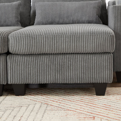 Convertible Chaise Lounge Sofa Chair Corduroy Sleeper With USB Ports, Cup Holders, Storage - Gray