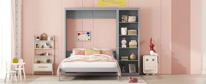 Full Size Murphy Wall Bed With Shelves - Gray