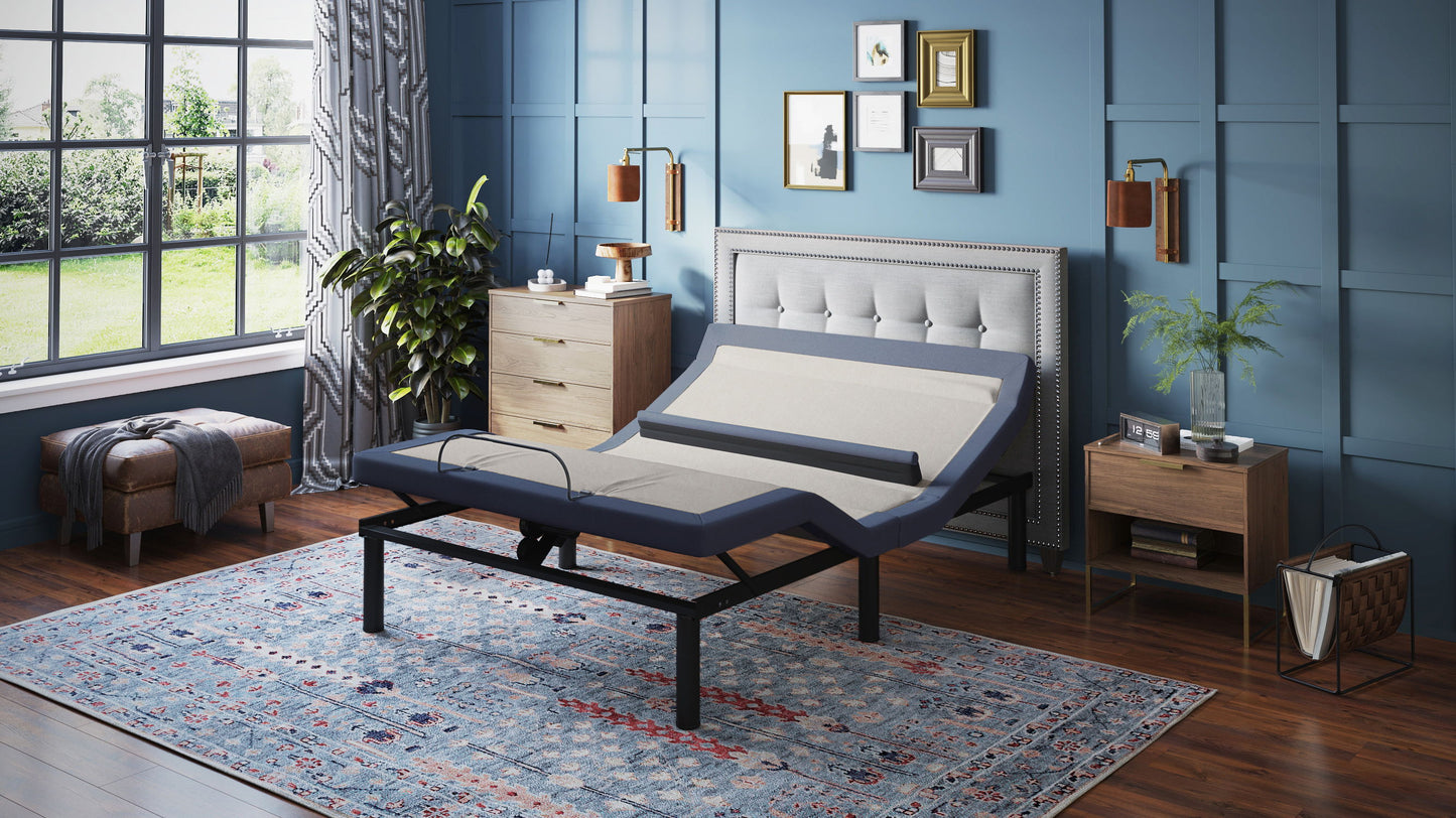 Bt6500 - California King Adjustable Bed Base With Head / Foot Tilt And Lumbar Position Adjustment - Blue / Gray