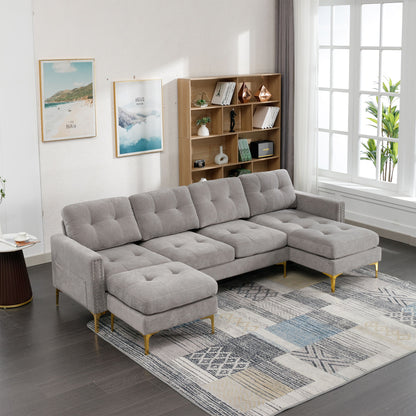 Convertible Sectional Sofa Couch With Movable Ottoman - Light Gray
