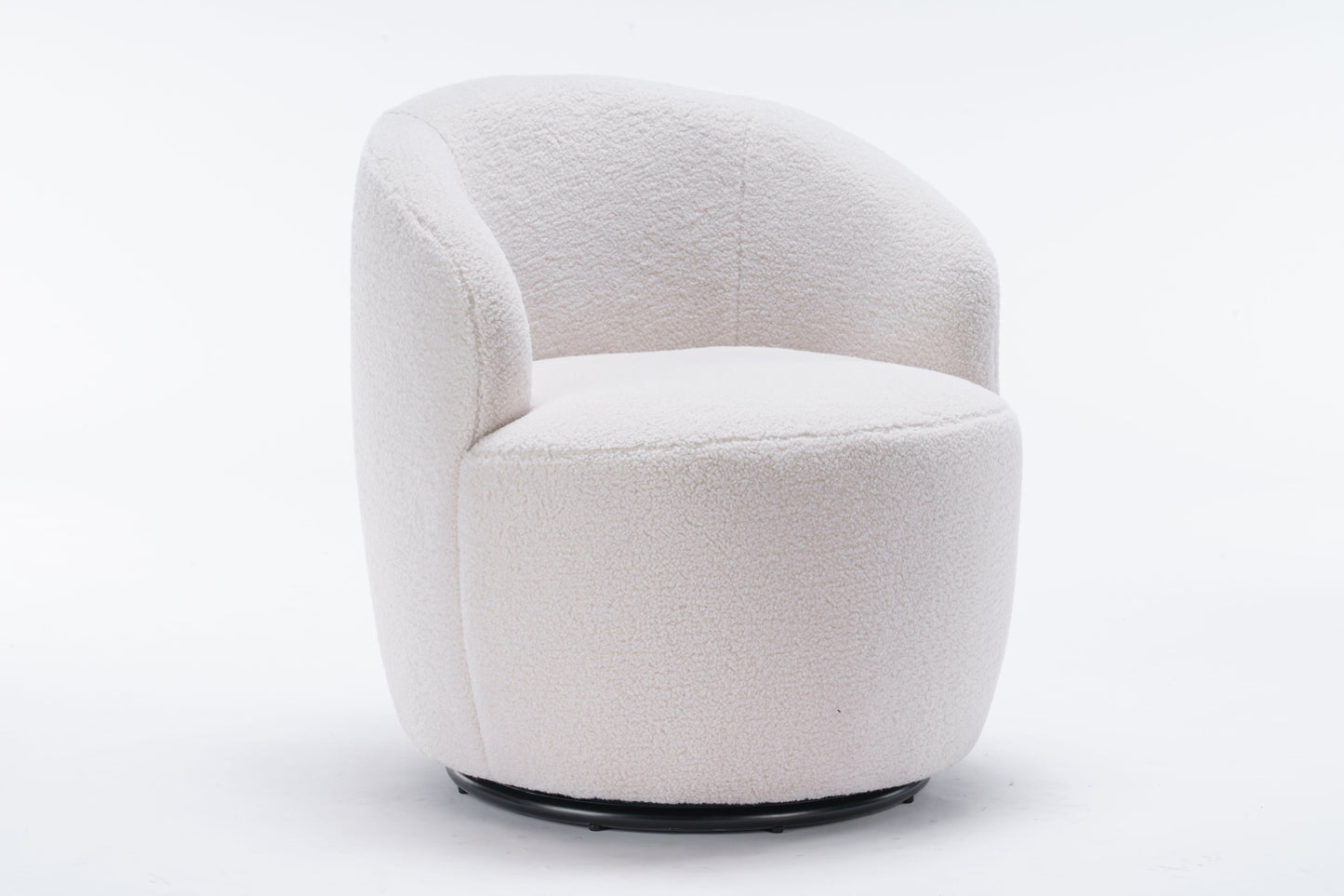 Teddy Fabric Swivel Accent Armchair Barrel Chair With Powder Coating Metal Ring - Ivory White