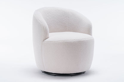 Teddy Fabric Swivel Accent Armchair Barrel Chair With Powder Coating Metal Ring - Ivory White