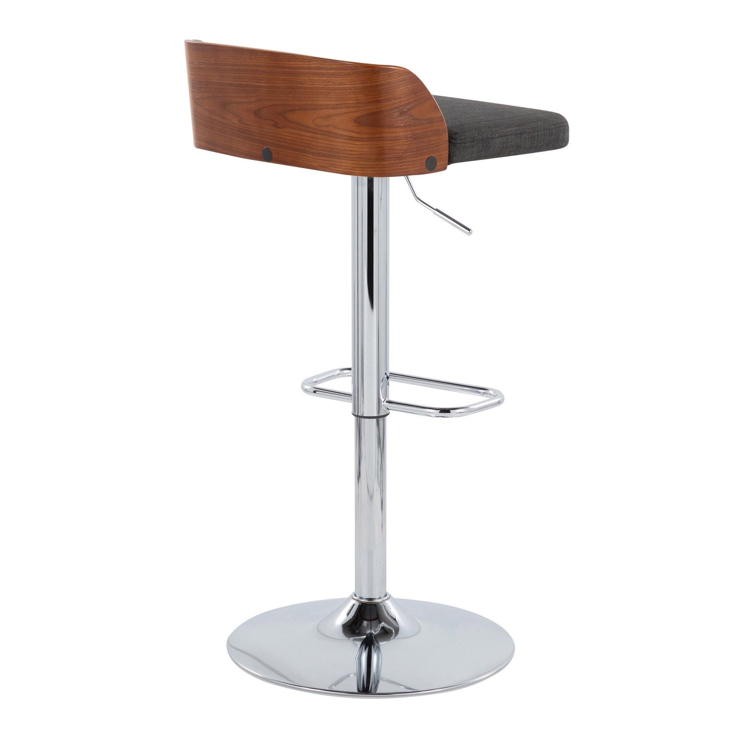 Maya - Mid-Century Modern Adjustable Barstool With Swivel With Rounded Rectangle Footrest (Set of 2) - Chrome / Walnut / Charcoal