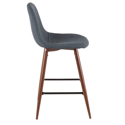 Pebble - Mid-Century Modern Counter Stool (Set of 2) - Walnut / Blue