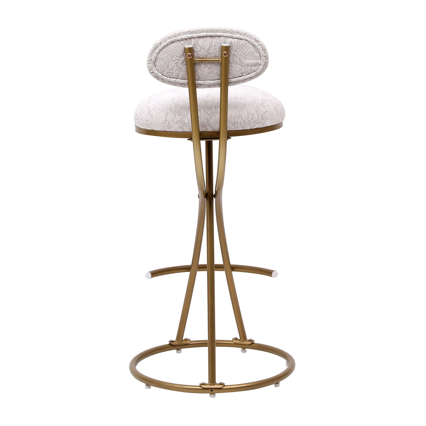 Modern S Shaped Bar Stools (Set of 2) With Backrest Floral Print Upholstered Dining Chairs Counter Height For Kitchen Island - Gold & White Print