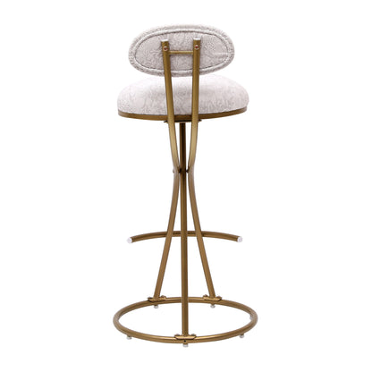 Modern S Shaped Bar Stools (Set of 2) With Backrest Floral Print Upholstered Dining Chairs Counter Height For Kitchen Island - Gold & White Print
