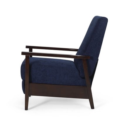 Wide Wood Hand Manual Club Recliner - Navy Blue