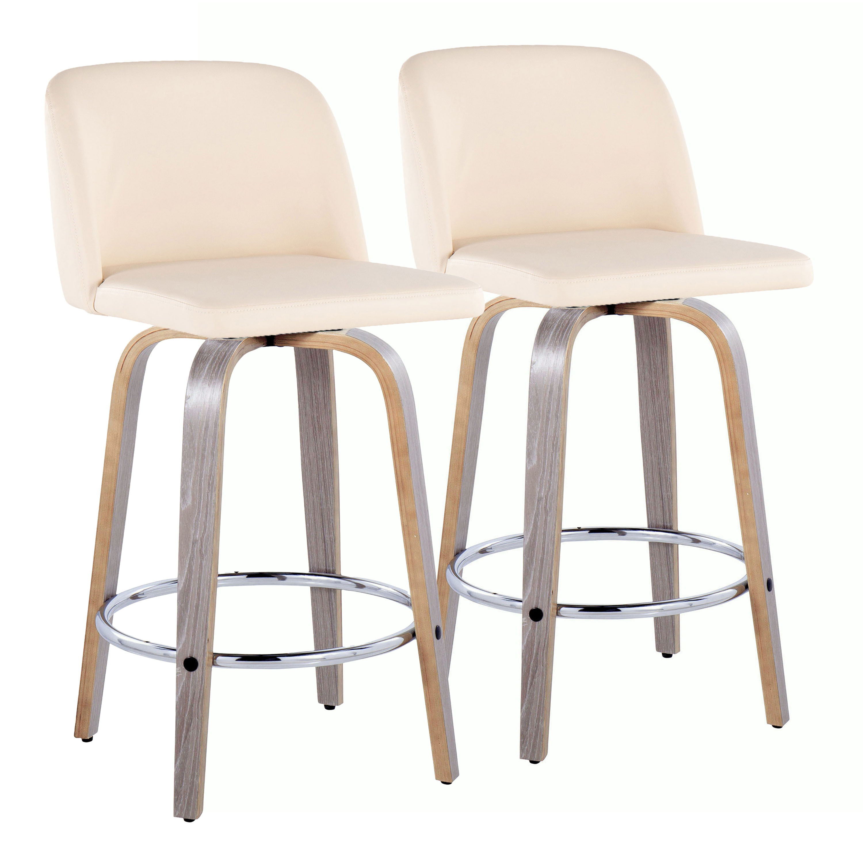Toriano - Contemporary Fixed Height Counter Stool With Swivel With Round Footrest (Set of 2) - Light Gray / Cream