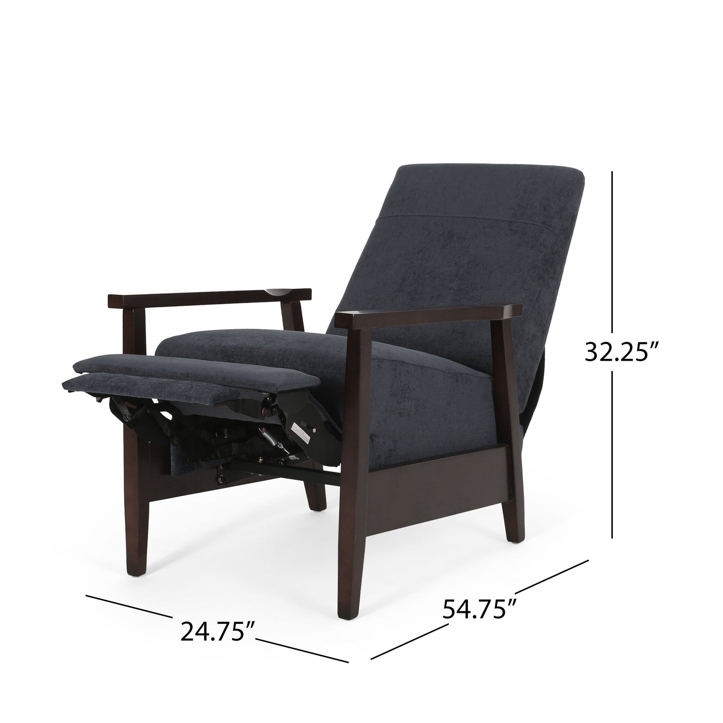 Wide Wood Hand Manual Club Recliner - Charcoal