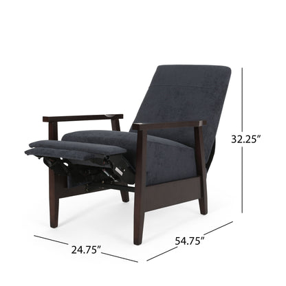 Wide Wood Hand Manual Club Recliner - Charcoal