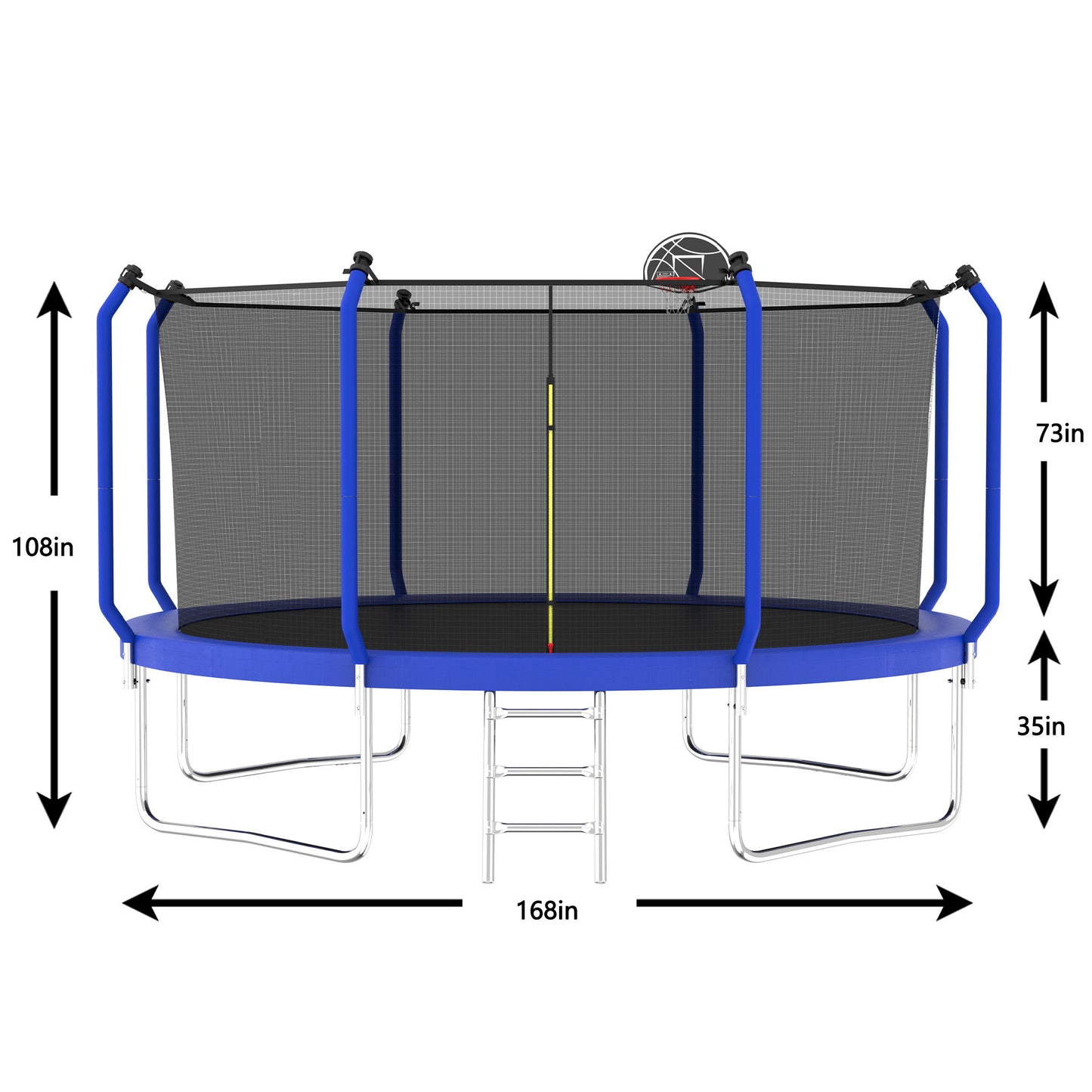 168.11" Trampoline With Basketball Hoop, Astm Approved Reinforced Type Outdoor Trampoline With Enclosure Net - Blue
