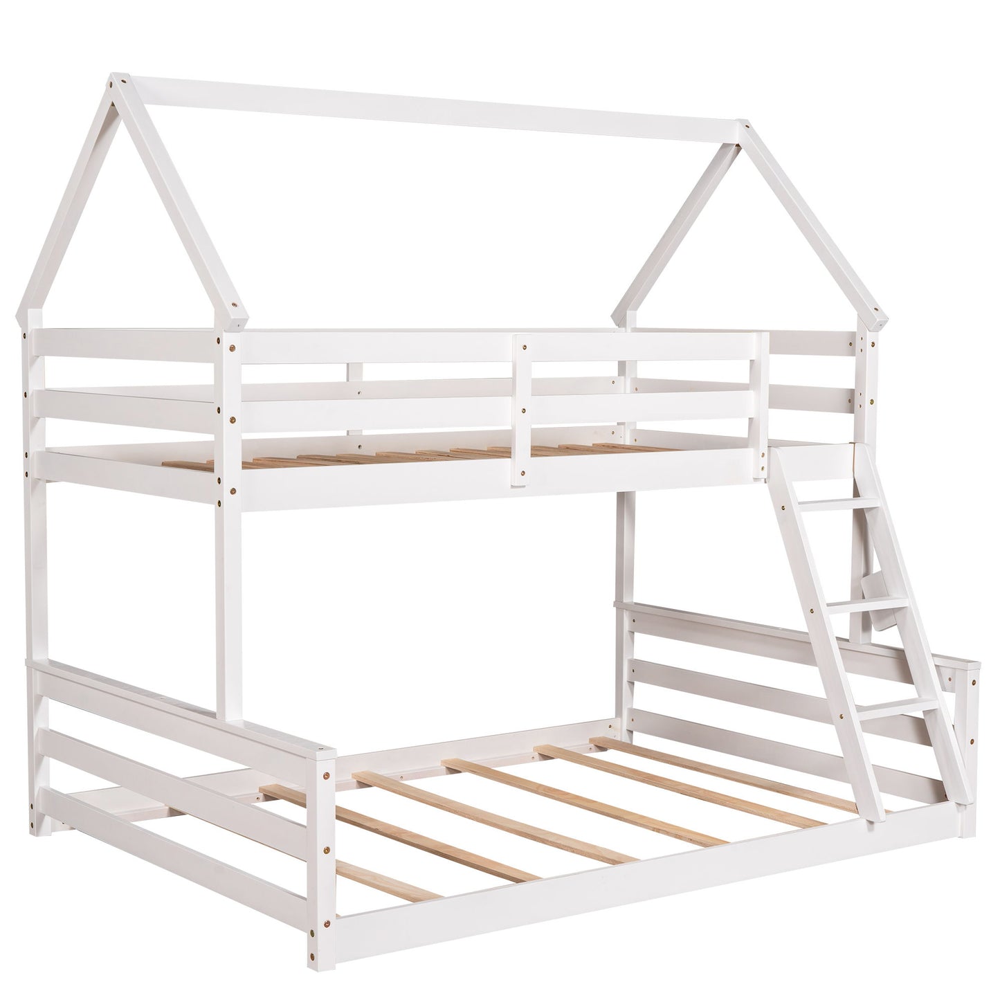 Twin Over Full House Bunk Bed With Built-In Ladder - White