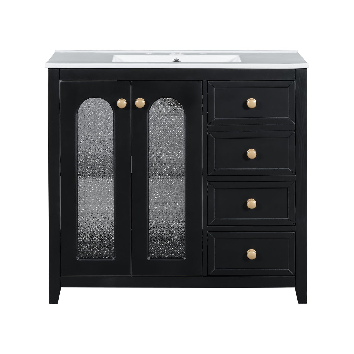 Bathroom Vanity With Two Soft Close Doors, Adjustable Shelves And Three Drawers - Black