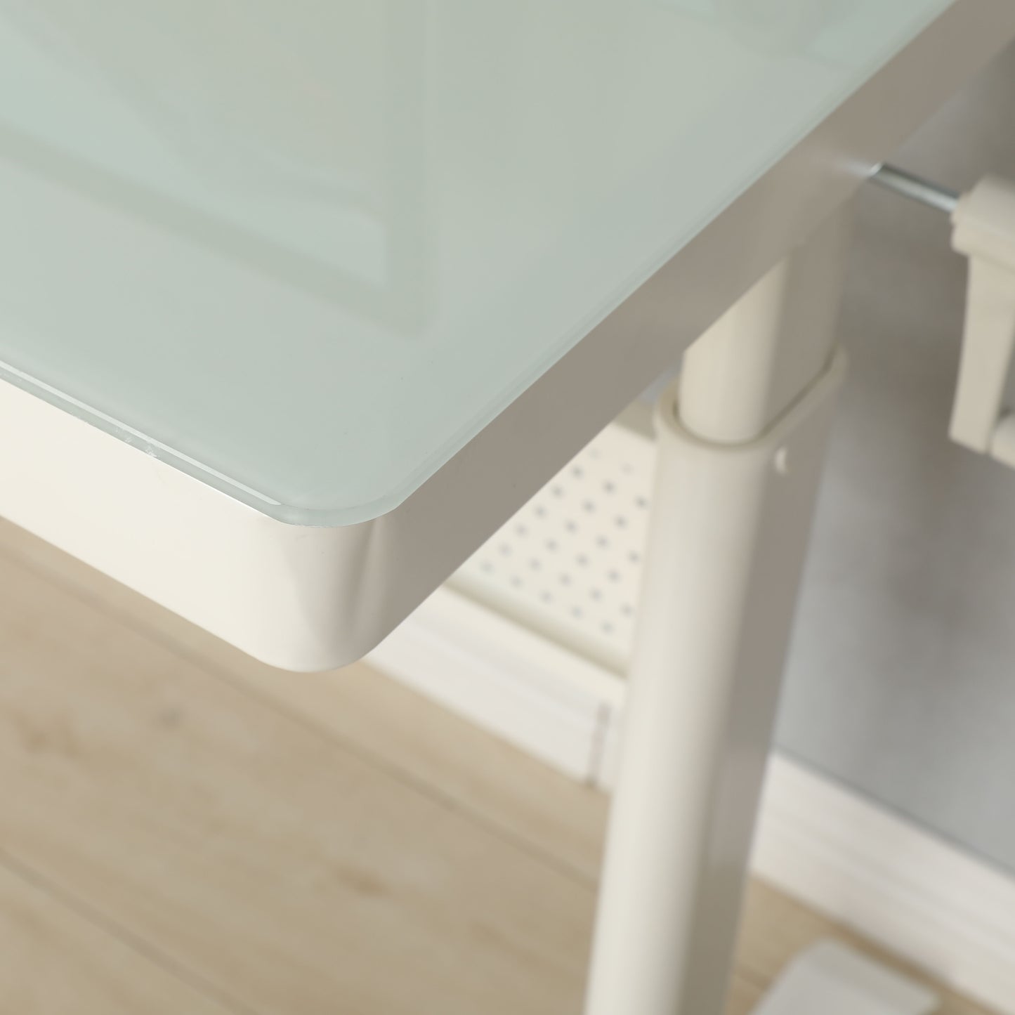 Tempered Glass Standing Desk With Metal Drawer, Adjustable Height Stand Up Desk, Sit Stand Home Office Desk, Ergonomic Workstation - White