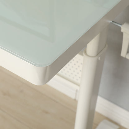 Tempered Glass Standing Desk With Metal Drawer, Adjustable Height Stand Up Desk, Sit Stand Home Office Desk, Ergonomic Workstation - White