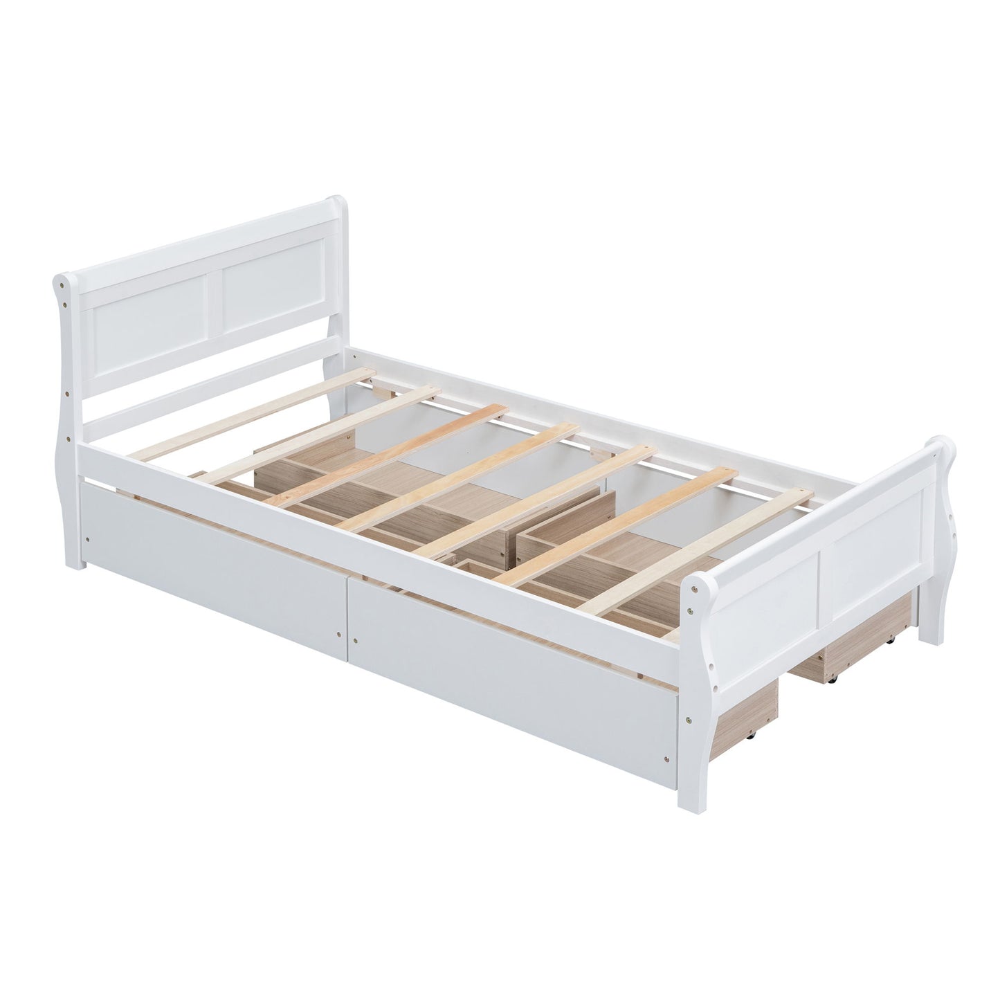 Twin Size Platform Bed With 4 Drawers And Streamlined Headboard & Footboard - White