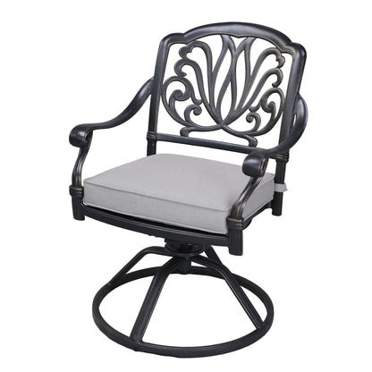 Square 8 Person 64" Long Aluminum Dining Set With Cushions With Swivel And Rocking Chairs - Dark Gray / White