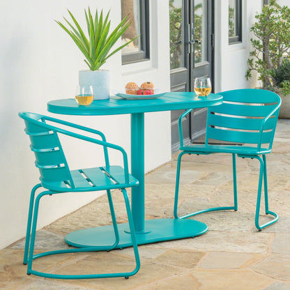 3 Piece Elegant Outdoor Bistro Set With 2 Chairs And Oval Table - Teal