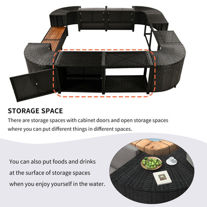 Spa Surround Spa Frame Quadrilateral Outdoor Rattan Sectional Sofa Set With Mini Sofa, Wooden Seats And Storage Spaces - Gray