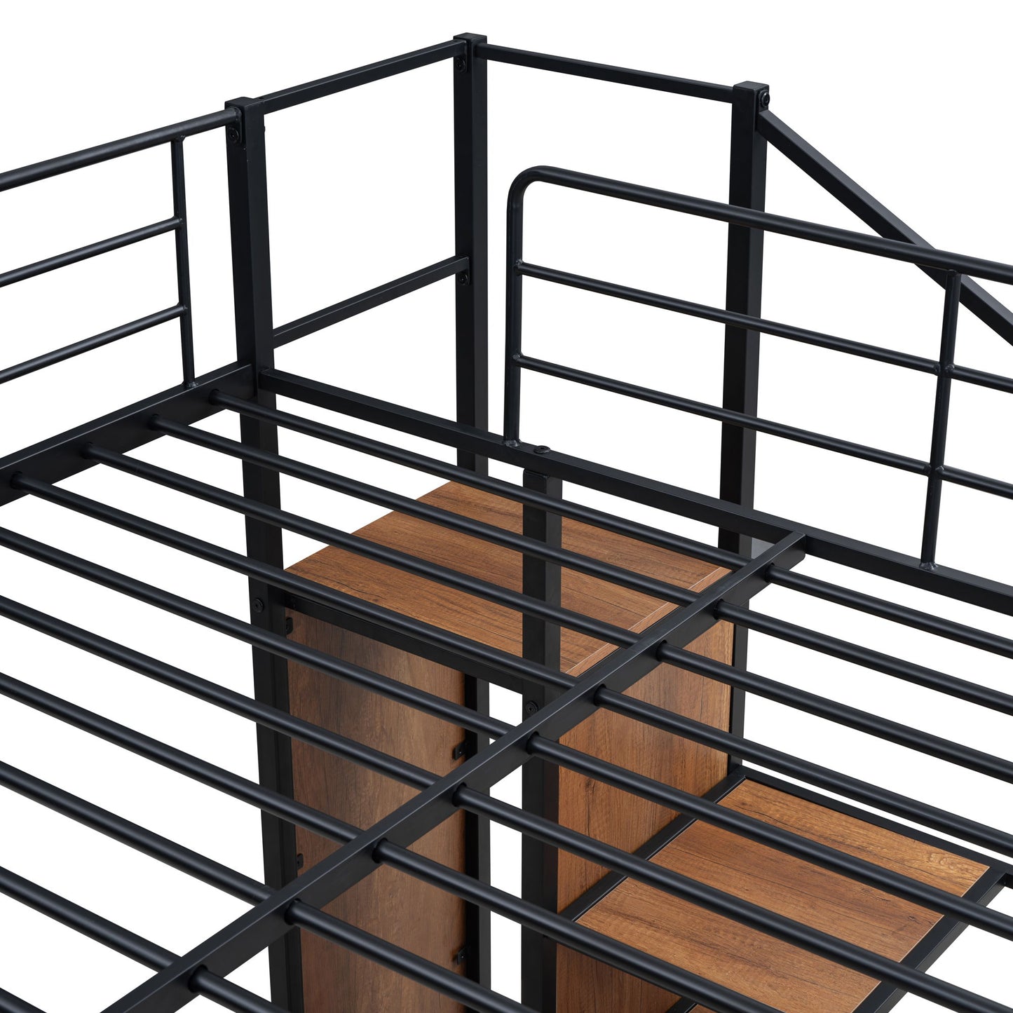 Full Over Full Bunk Bed With Lateral Storage Ladder And Wardrobe - Black
