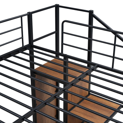Full Over Full Bunk Bed With Lateral Storage Ladder And Wardrobe - Black