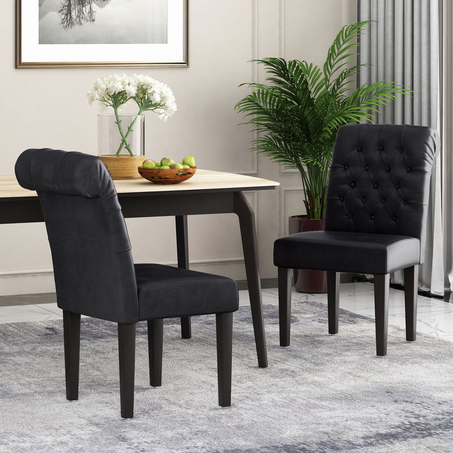 Broxton - Tuft Dining Rolltop Chair (Set of 2) With Button Tufted Upholstery - Black