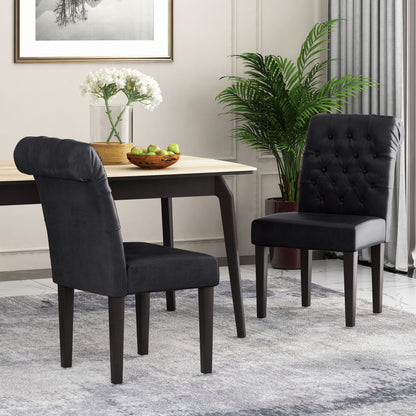 Broxton - Tuft Dining Rolltop Chair (Set of 2) With Button Tufted Upholstery - Black