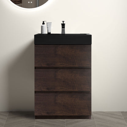 Alice - 24" Bathroom Vanity With Sink, Large Storage Freestanding Bathroom Vanity For Modern Bathroom, One-Piece Sink Basin Without Drain And Faucet - Walnut / Black