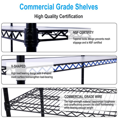 84" x 48" x 20" 6 Tier 6000Lbs Capacity Nsf Metal Shelf Wire Shelving Unit, Heavy Duty Adjustable Storage Rack With Wheels & Shelf Liners For Commercial Grade Utility Steel Storage Rack - Black
