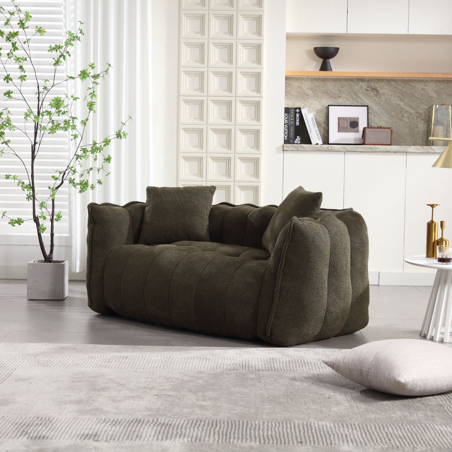 Soft Beanbag Chair With High Resilience Foam Core For Two People - Olive Green