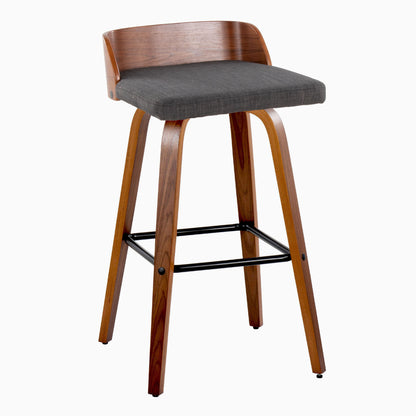 Maya - Mid-Century Modern Fixed Height Barstool With Swivel And Square Footrest (Set of 2) - Walnut / Charcoal