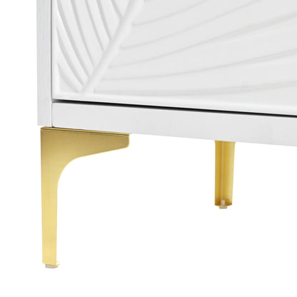 Multi Functional Storage Cabinet, 4 Door Sideboard With Unique Texture, Adjustable Shelves - White
