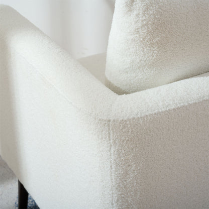 Modern Teddy Fabric Accent Chair - Mid - Century Upholstered Armchair With Pillow And Wood Legs For Living Room, Or Reception Room - White