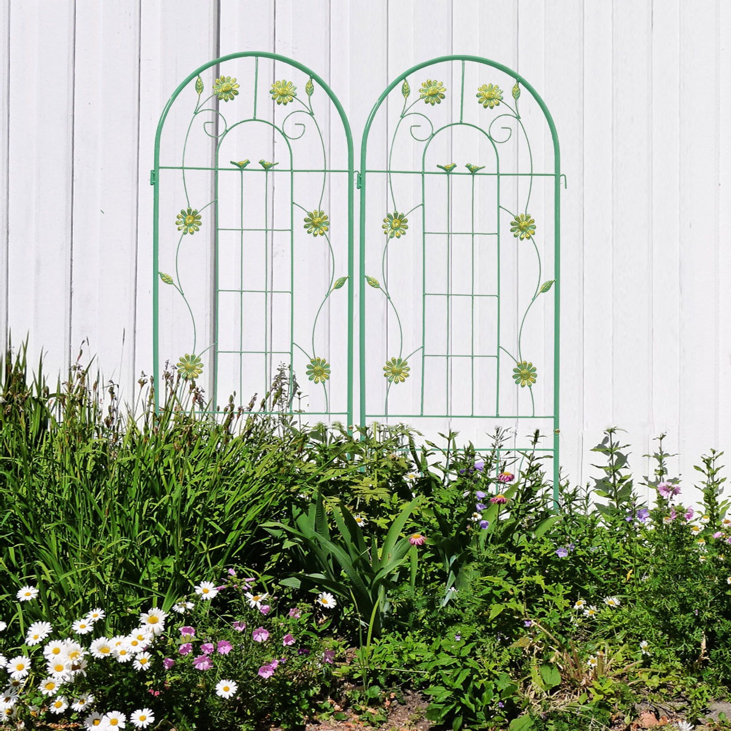 2 Pack Metal Garden Trellis Rustproof Trellis For Climbing Plants Outdoor Flower Support - Green