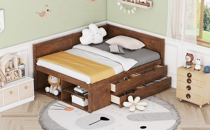 Full Size Daybed With Drawers And Shelves - Walnut
